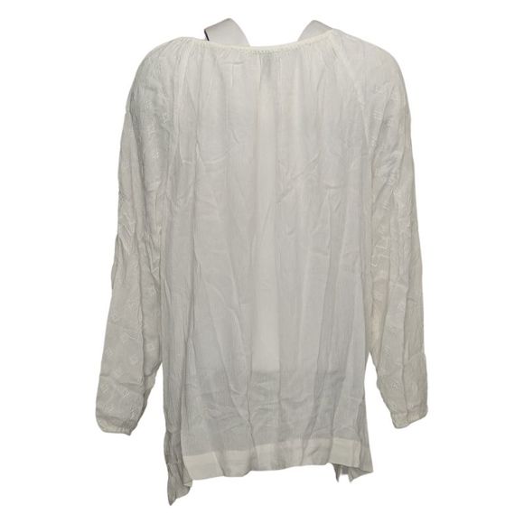 Susan Graver Women's Plus Sz Top 1X Crinkled Gauze Lace Up White A487743 - Picture 2 of 5